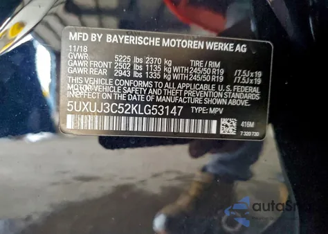 2019 BMW X4 xDrive30I z USA, uszkodzony, nr VIN 5UXUJ3C52KLG53147